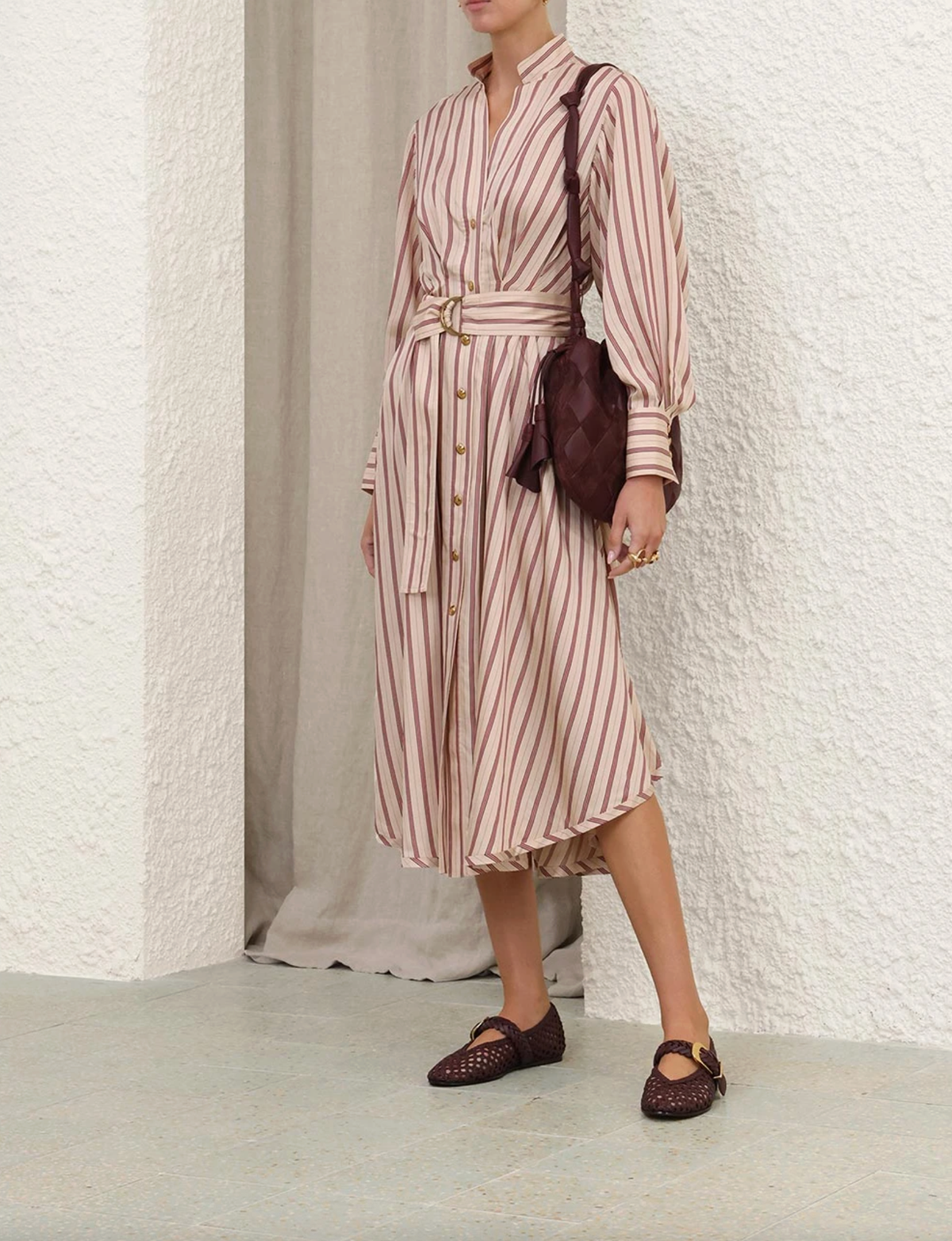 Zimmermann Dress Valiant Tuck Shirt Dress, Cream Rose Stripe Soho-Boutique