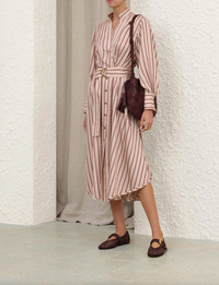 Zimmermann Dress Valiant Tuck Shirt Dress, Cream Rose Stripe Soho-Boutique