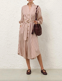 Zimmermann Dress Valiant Tuck Shirt Dress, Cream Rose Stripe Soho-Boutique