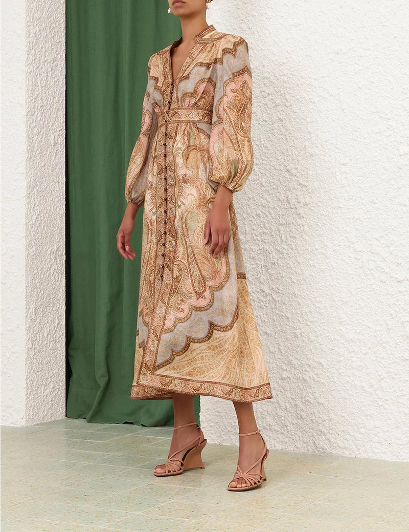 ZIMMERMANN Wanderlust Plunge Midi Dress | Tapestry Multi | Size 1 ZIMMERMANN Wanderlust Plunge Midi Dress | Tapestry Multi | Size 1