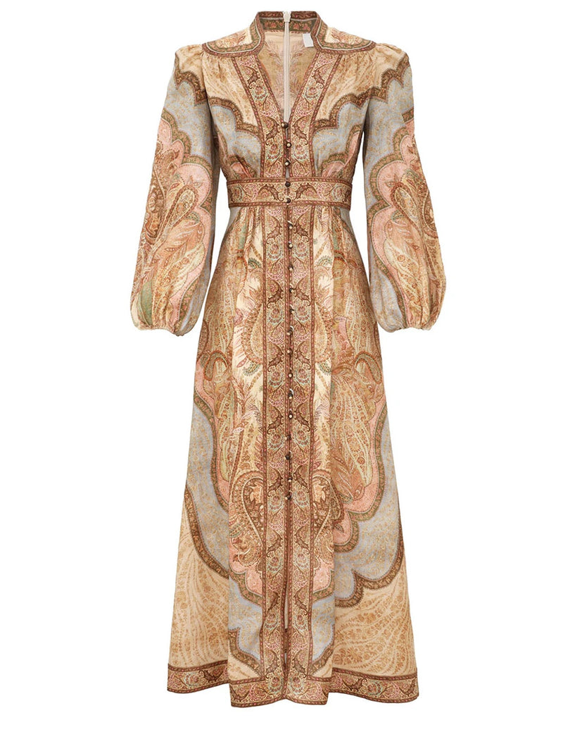 ZIMMERMANN Wanderlust Plunge Midi Dress | Tapestry Multi | Size 1 ZIMMERMANN Wanderlust Plunge Midi Dress | Tapestry Multi | Size 1