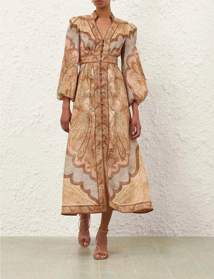 Zimmermann Dress Wanderlust Plunge Midi Dress, Tapestry Soho-Boutique