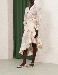 Zimmermann Dress Wrap Midi Dress, Coral Birds Soho-Boutique
