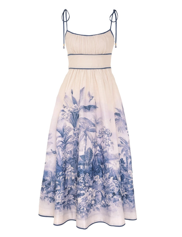 Zimmermann Dress Wylie Picnic Dress, Blue Palm Soho-Boutique