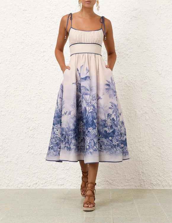 Zimmermann Dress Wylie Picnic Dress, Blue Palm Soho-Boutique