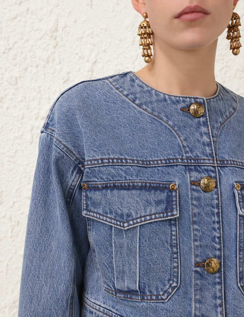 Zimmermann Jacket Denim Cropped Jacket, Dawn Blue Soho-Boutique