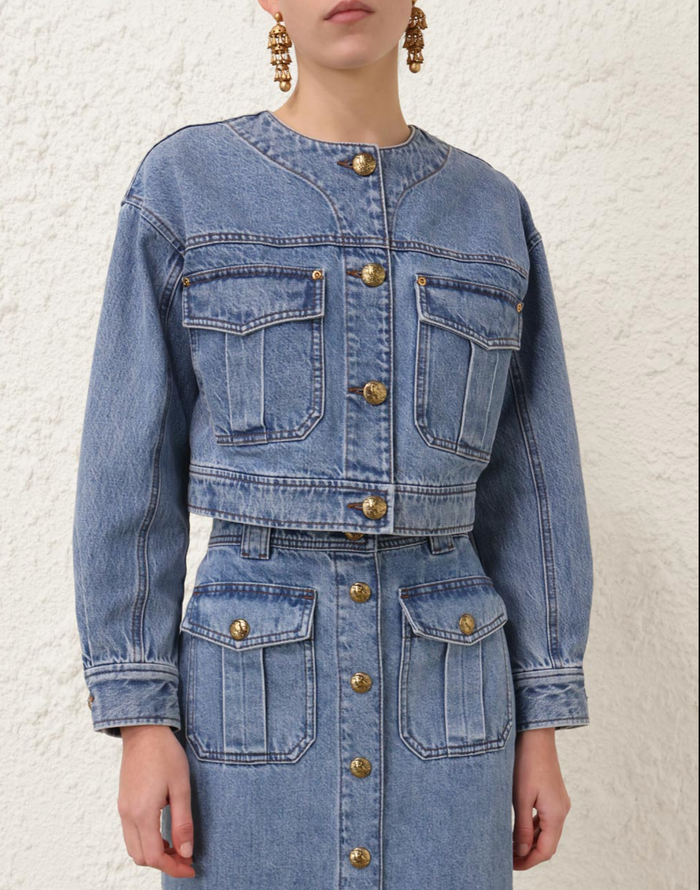 Zimmermann Jacket Denim Cropped Jacket, Dawn Blue Soho-Boutique