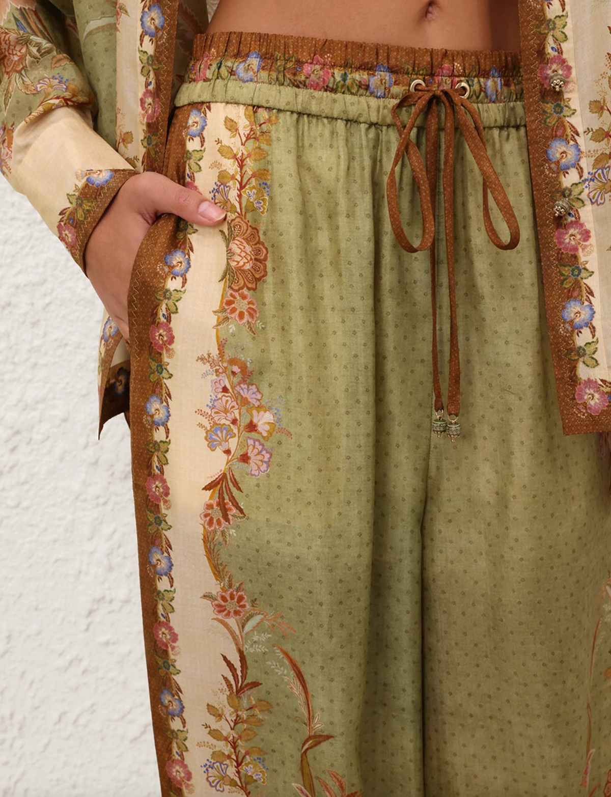 Zimmermann Pant Indra Relaxed Pant, Khaki Scarf Floral Soho-Boutique