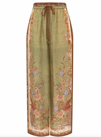 Zimmermann Pant Indra Relaxed Pant, Khaki Scarf Floral Soho-Boutique