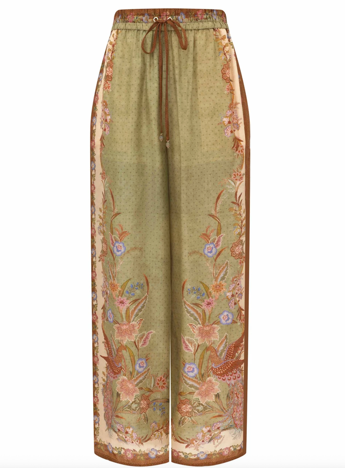 Zimmermann Pant Indra Relaxed Pant, Khaki Scarf Floral Soho-Boutique