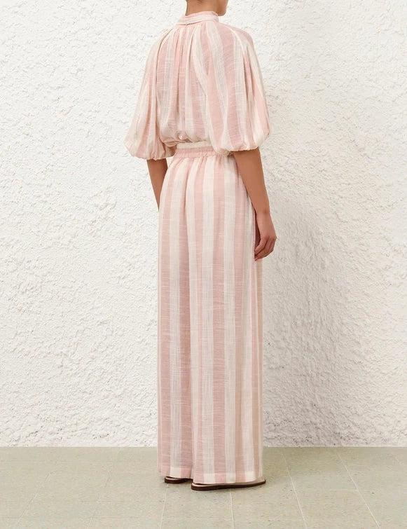 Zimmermann Pants Acacia Wide Leg Pant, Pink/Cream Stripe Soho-Boutique