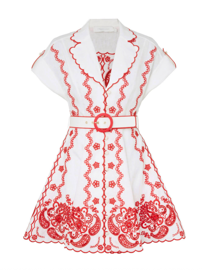 Zimmermann sale Lucky Embroidered Mini Dress, Ivory/Red Soho-Boutique