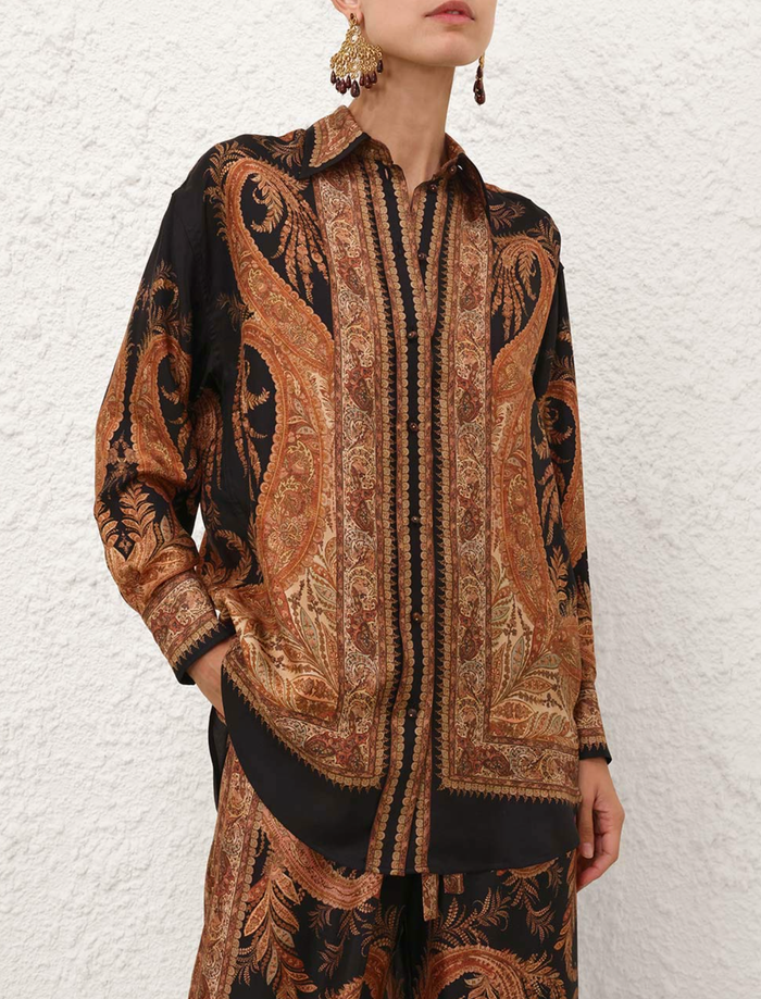 Zimmermann Shirt Hypnotic Relaxed Shirt, Black Paisley Soho-Boutique