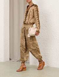 Zimmermann Shirt Luna Satin Shirt, Olive Perla Paisley Soho-Boutique