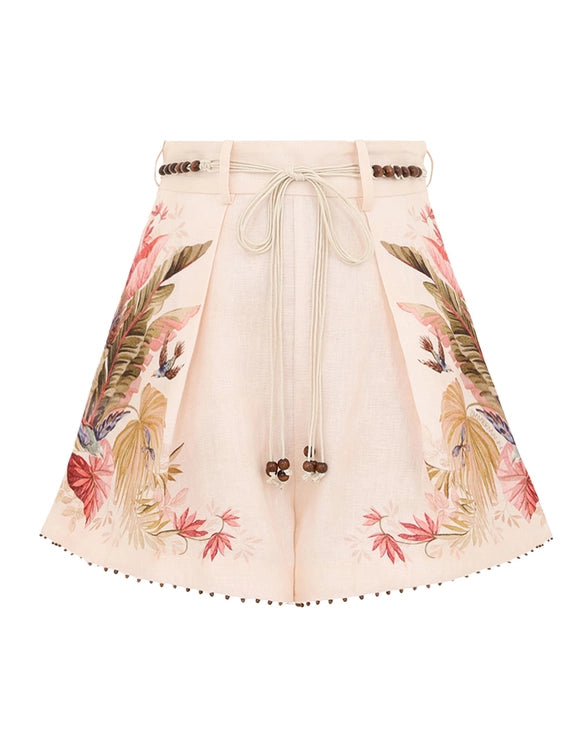 Zimmermann Short Ascension Tuck Short, Cream Palm Floral Soho-Boutique