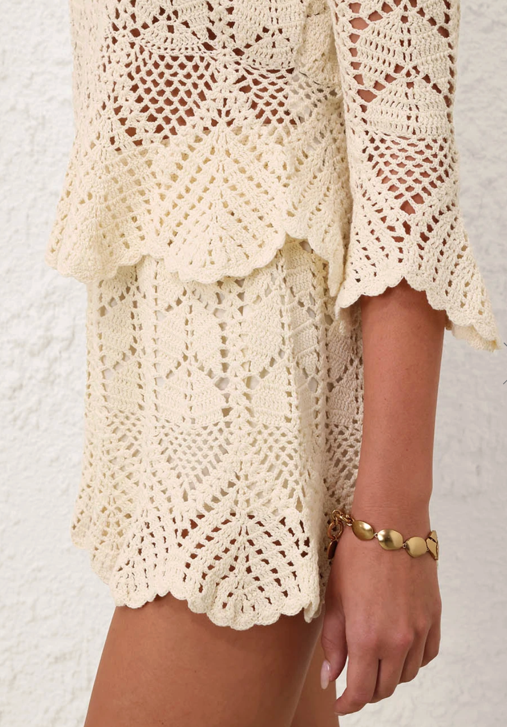 Zimmermann Shorts Awaken Lace Crochet Short, Cream Soho-Boutique
