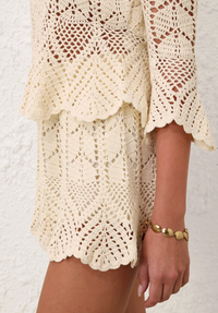Zimmermann Shorts Awaken Lace Crochet Short, Cream Soho-Boutique