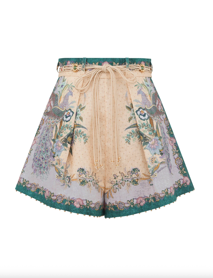 Zimmermann Shorts Indra Tuck Short, Cream Scarf Floral Soho-Boutique