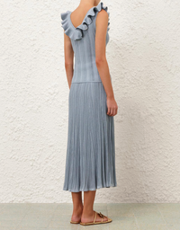 Zimmermann Skirt Aster Metallic Midi Skirt, Metallic Blue Soho-Boutique