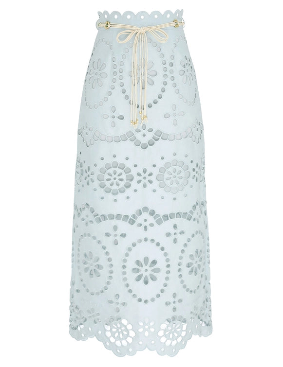 Zimmermann Skirt Awaken Embroidered Skirt, Mint Soho-Boutique