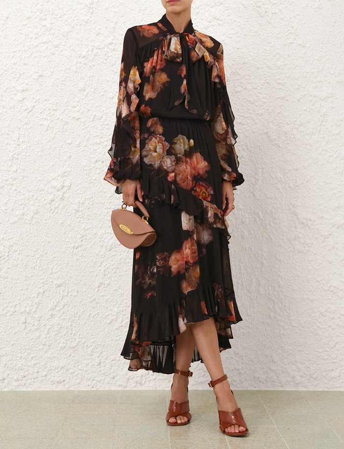 Zimmermann Skirt Hypnotic Asymetric Midi Skirt, Russet Floral Soho-Boutique