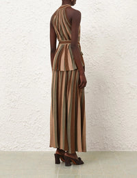 Zimmermann Skirt Hypnotic Midi Skirt, Metallic Green Stripe Soho-Boutique