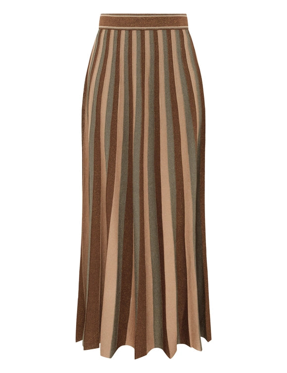 Zimmermann Skirt Hypnotic Midi Skirt, Metallic Green Stripe Soho-Boutique
