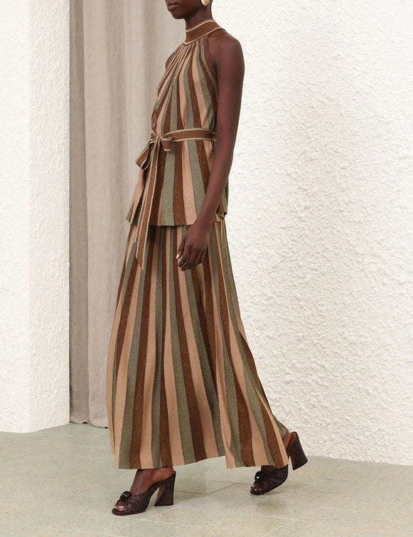 Zimmermann Skirt Hypnotic Midi Skirt, Metallic Green Stripe Soho-Boutique