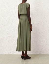 Zimmermann Skirt Illuminate Gathered Skirt, Olive Soho-Boutique