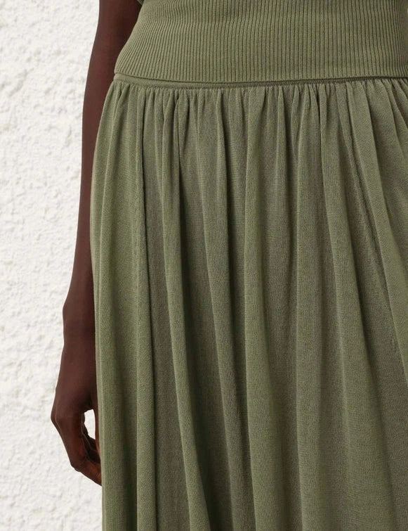 Zimmermann Skirt Illuminate Gathered Skirt, Olive Soho-Boutique