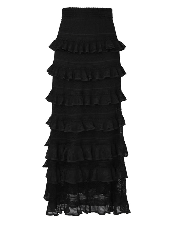 Zimmermann Skirt Illuminate Lace Frill Skirt, Black Soho-Boutique