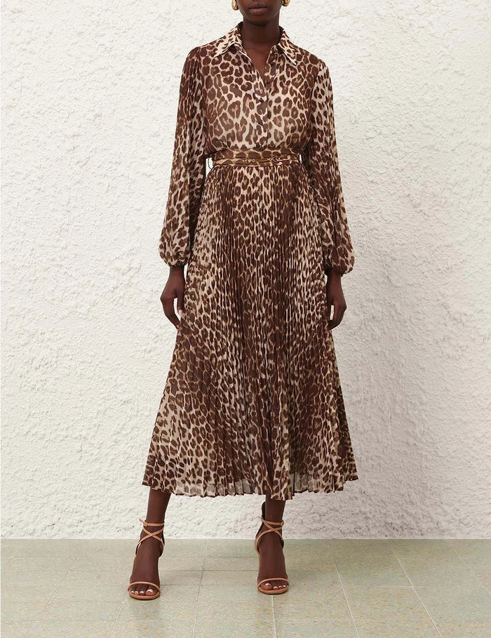 Zimmermann Skirt Sunray Pleated Skirt, Leopard Soho-Boutique