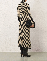 Zimmermann Skirt Valiant Deco Stripe Midi Skirt, Black and Cream Soho-Boutique