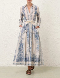 Zimmermann Skirt Wanderlust A-Line Maxi Skirt, Blue Toile Soho-Boutique