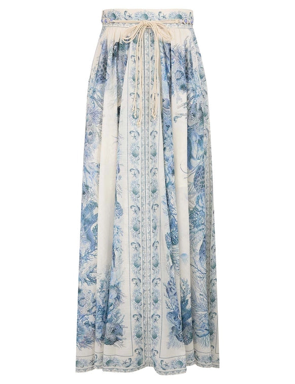 Zimmermann Skirt Wanderlust A-Line Maxi Skirt, Blue Toile Soho-Boutique