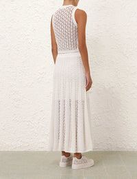 Zimmermann Skirt Wylie Flared Knit Skirt, Ivory Soho-Boutique