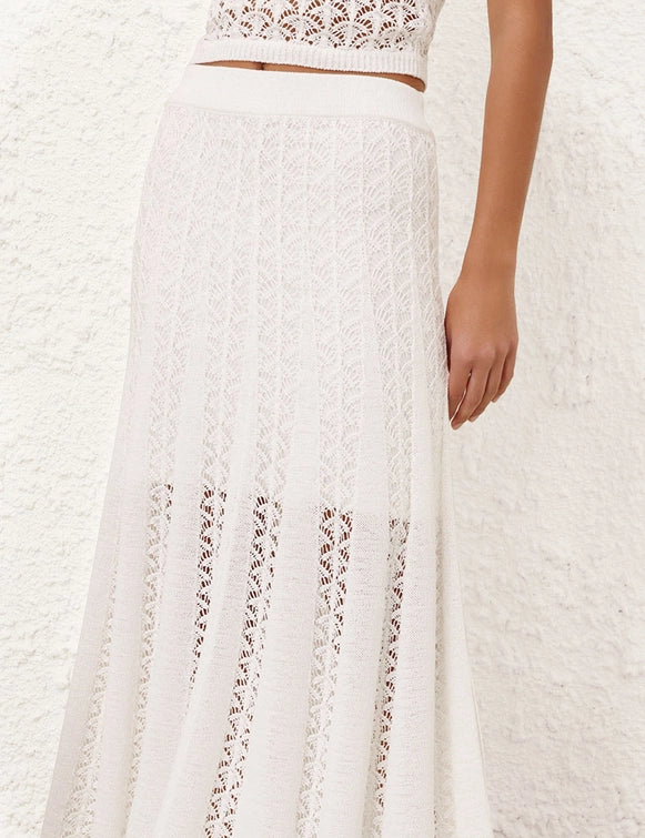 Zimmermann Skirt Wylie Flared Knit Skirt, Ivory Soho-Boutique