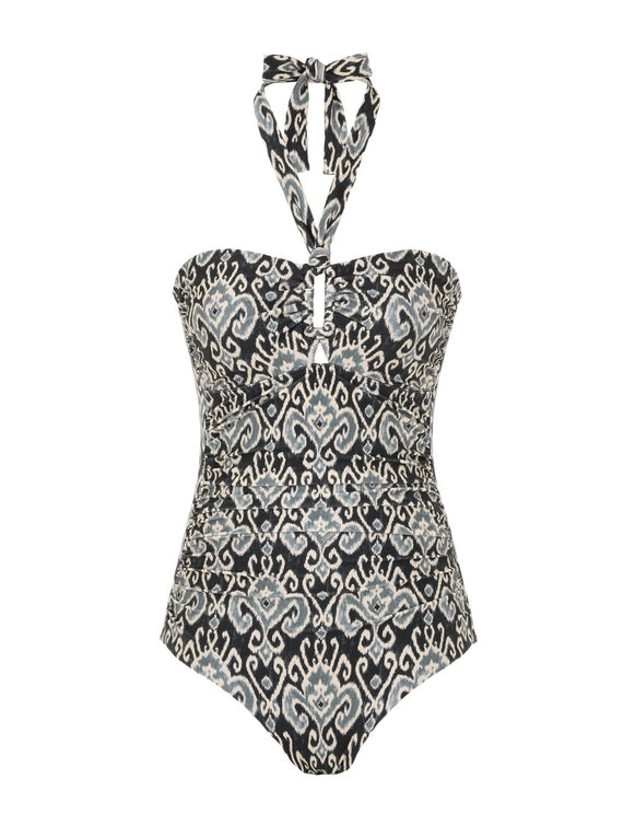 Zimmermann Swim Wylie Wide Link 1PC, Charcoal Ikat Soho-Boutique