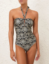 Zimmermann Swim Wylie Wide Link 1PC, Charcoal Ikat Soho-Boutique