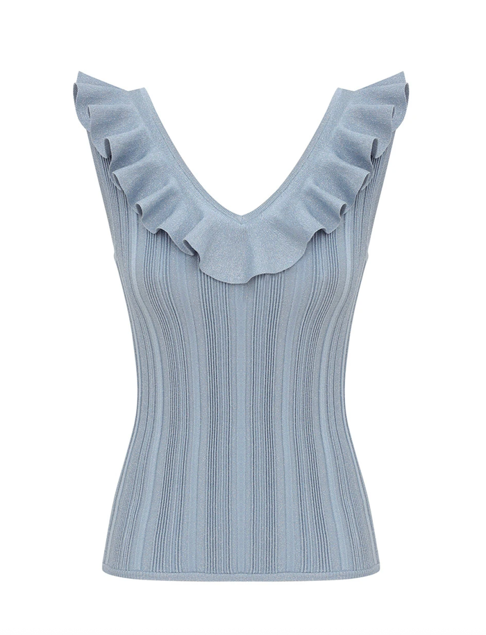 Zimmermann tank Aster Metallic Frill Top, Metallic Blue Soho-Boutique