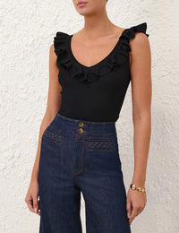 Zimmermann Top Awaken Frill Top, Black Soho-Boutique