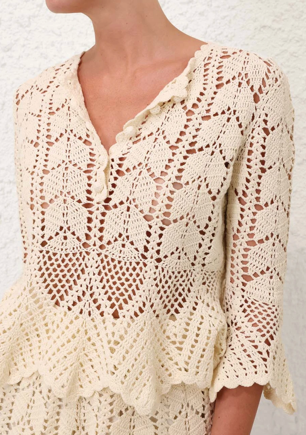 Zimmermann Top Awaken Lace Crochet Top, Cream Soho-Boutique