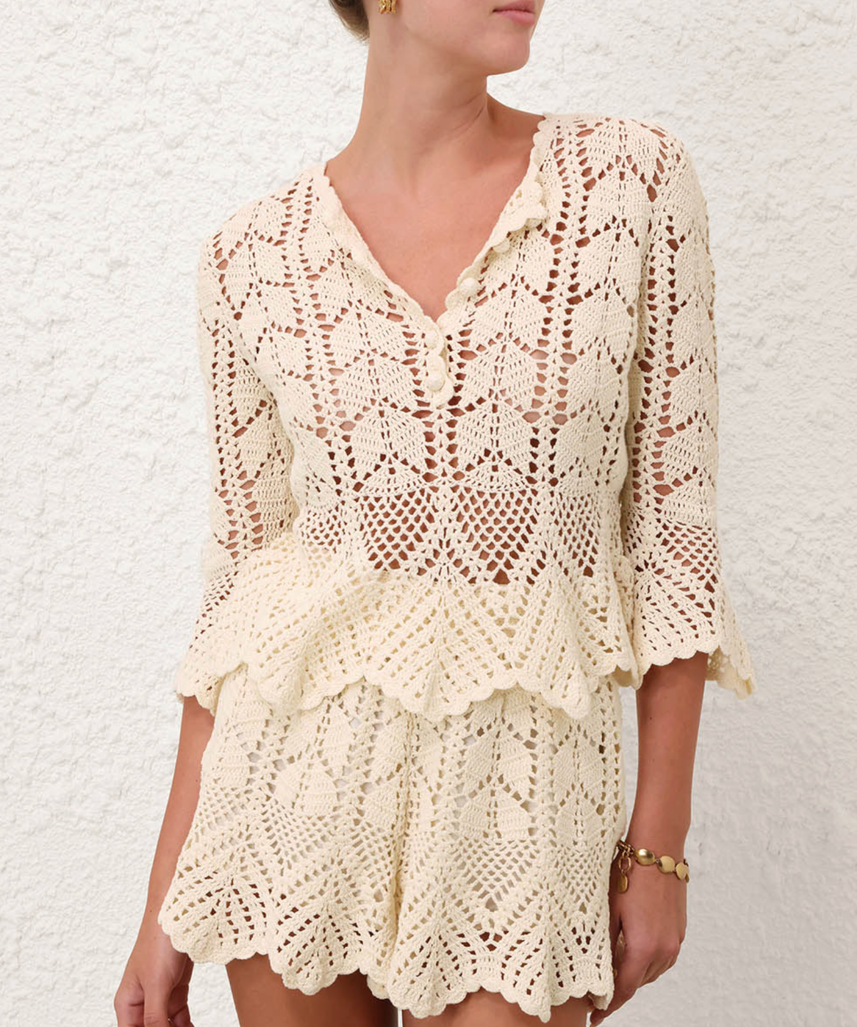 Zimmermann Top Awaken Lace Crochet Top, Cream Soho-Boutique