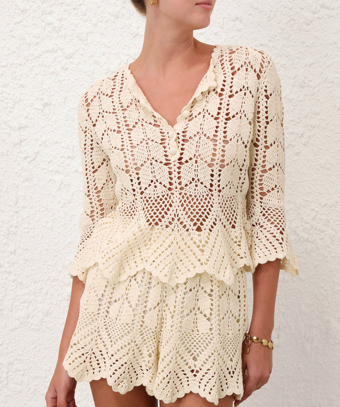 Zimmermann Top Awaken Lace Crochet Top, Cream Soho-Boutique