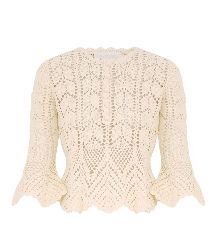 Zimmermann Top Awaken Lace Crochet Top, Cream Soho-Boutique