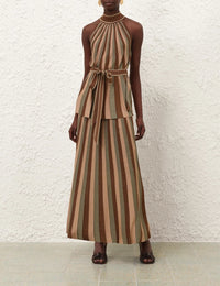 Zimmermann Top Hypnotic Halter Top, Metallic Green Stripe Soho-Boutique