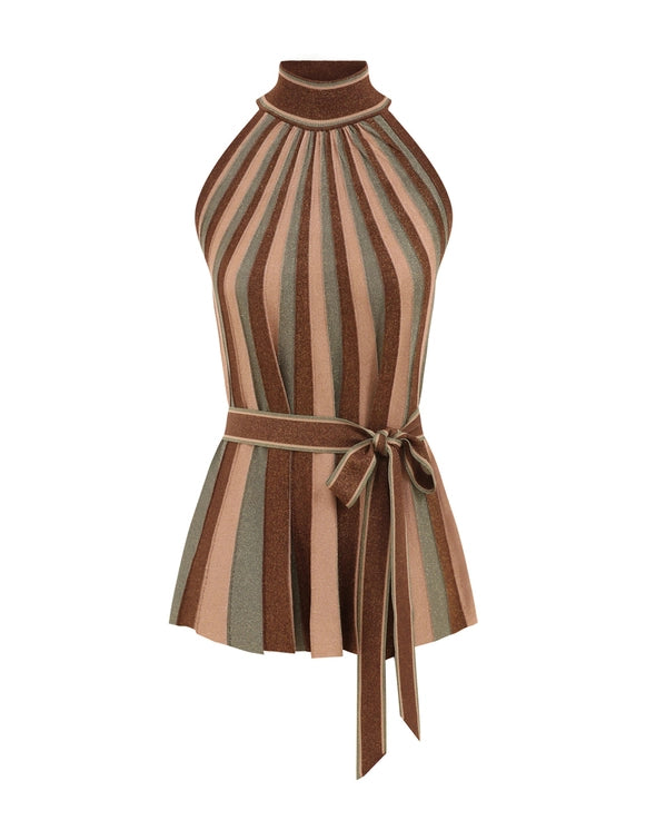 Zimmermann Top Hypnotic Halter Top, Metallic Green Stripe Soho-Boutique