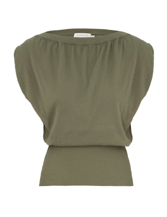 Zimmermann Top Illuminate Gathered Top, Olive Soho-Boutique