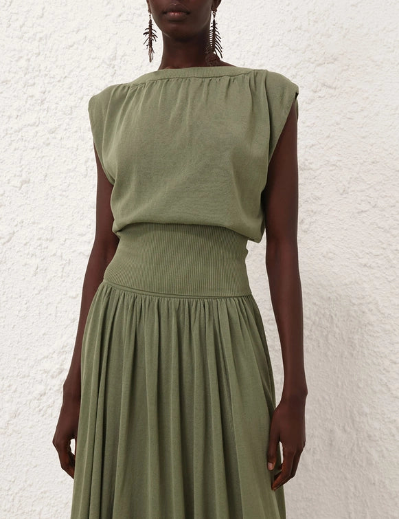 Zimmermann Top Illuminate Gathered Top, Olive Soho-Boutique