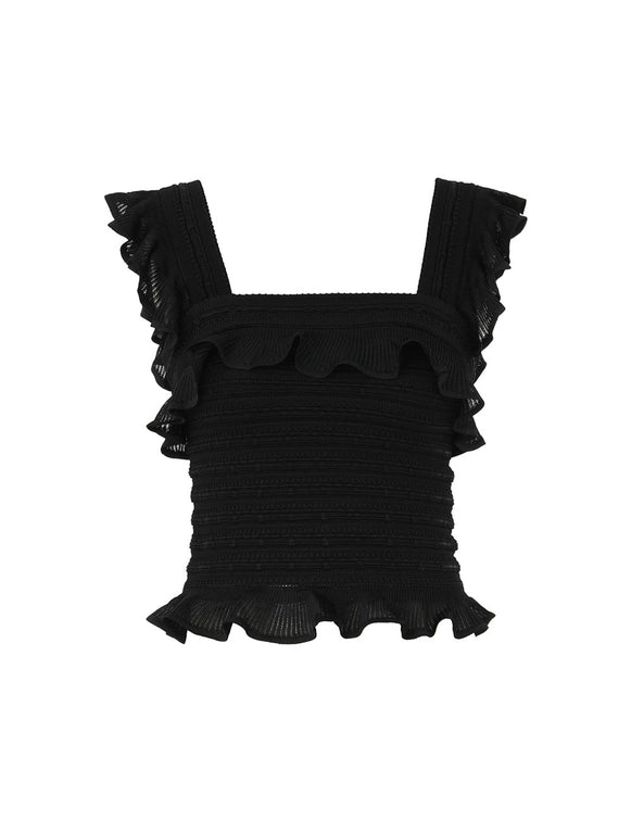 Zimmermann Top Illuminate Lace Frill Cami, Black Soho-Boutique